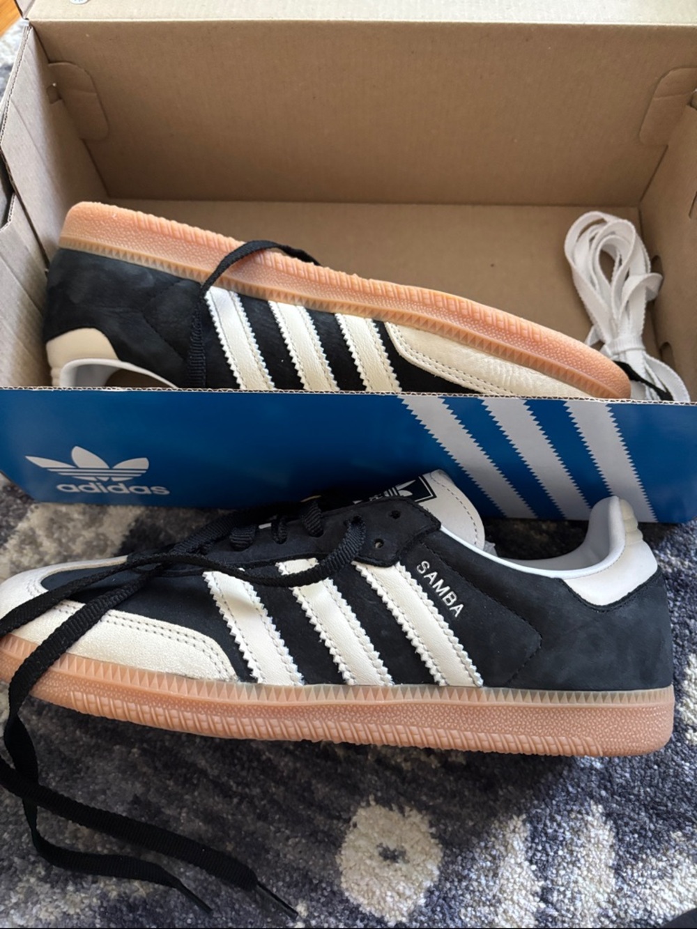 adidas Black and Cream Sambas with Gum Sole - Picture 2 of 4